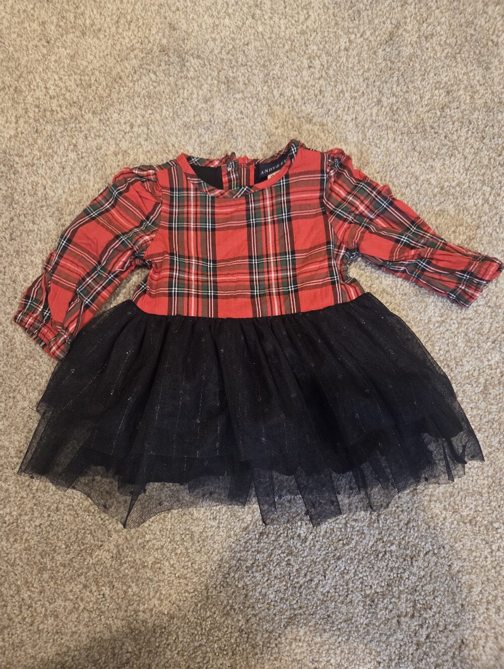 Andy & Evan Holiday Plaid & Tulle Dress | Red/Green/Black | 0-3M